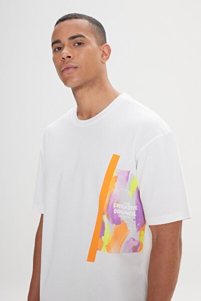 AC&Co / Altınyıldız Classics Ανδρικό μπλουζάκι με λαιμόκοψη σε λευκό, χαλαρή εφαρμογή, 100% βαμβάκι με απαλή υφή