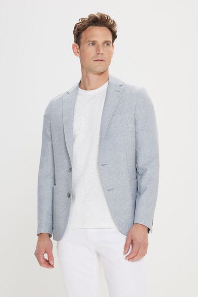 ALTINYILDIZ CLASSICS Grau-blaue Slim-Fit-Blazerjacke für Herren – 360-Grad-Stretch, Monokragen