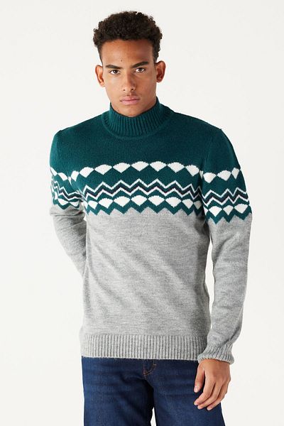 AC&Co / Altınyıldız Classics Pulover pentru bărbați, gri petrol, cu croială standard, cu croială obișnuită, cu volane, cu textura moale, tricotaje