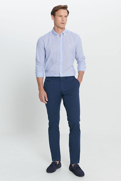 AC&Co / Altınyıldız Classics Navy Blue Slim Fit Stretchy Side Pocket Cotton Diagonal Patterned Men's Trousers