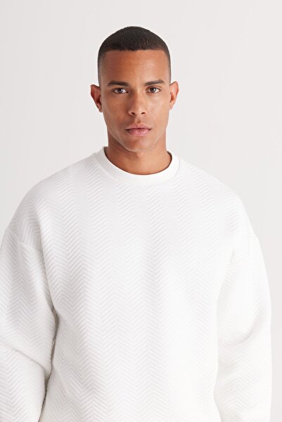 AC&Co / Altınyıldız Classics Чоловічий світшот з бавовняної пряжі з флісу з горловиною з 3 ниток екрю з флісом всередині