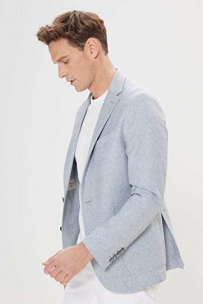 ALTINYILDIZ CLASSICS Grau-blaue Slim-Fit-Blazerjacke für Herren – 360-Grad-Stretch, Monokragen