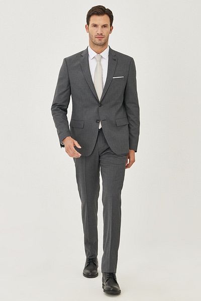 ALTINYILDIZ CLASSICS Men's Black-Gray Wool Slim Fit Slim Fit Print Suit