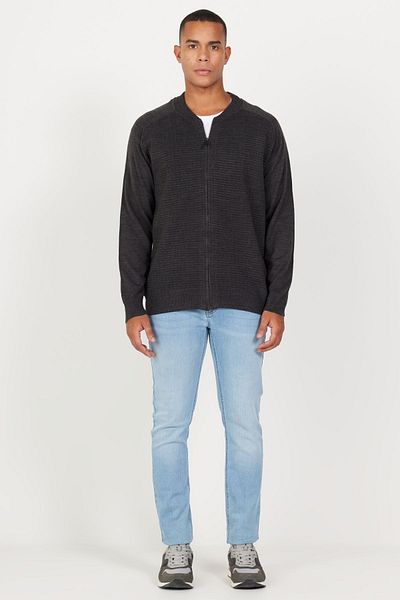 ALTINYILDIZ CLASSICS Anthrazitfarbene Strickjacke mit College-Kragen für Herren in Standard-Passform und normaler Schnitt