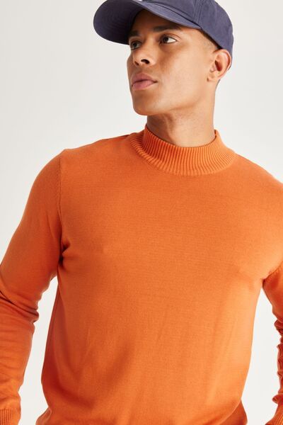 ALTINYILDIZ CLASSICS Men's Brick Standard Fit Regular Cut Half Turtleneck Cotton Knitwear Sweater