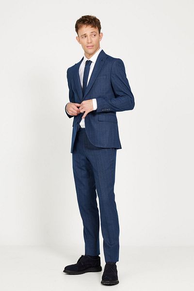 ALTINYILDIZ CLASSICS Men's Navy Blue Striped Extra Slim Fit Suit - Swallow Collar