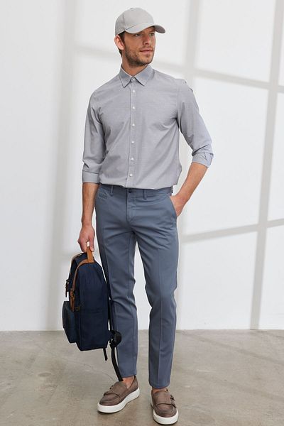 ALTINYILDIZ CLASSICS Pantaloni Dobby, din bumbac, flexibili, pentru bărbați, Petrol, slim fit, cu buzunare laterale