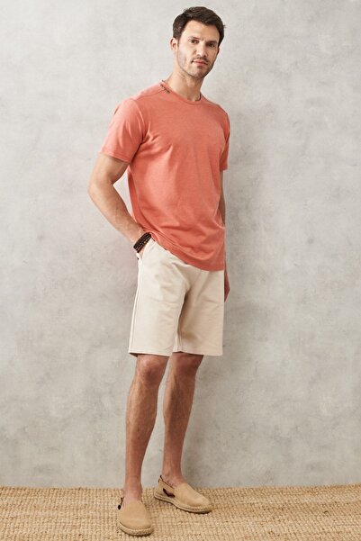 AC&Co / Altınyıldız Classics Ανδρικό μπλουζάκι από τούβλο με στενή κοπή με λαιμόκοψη από βαμβάκι