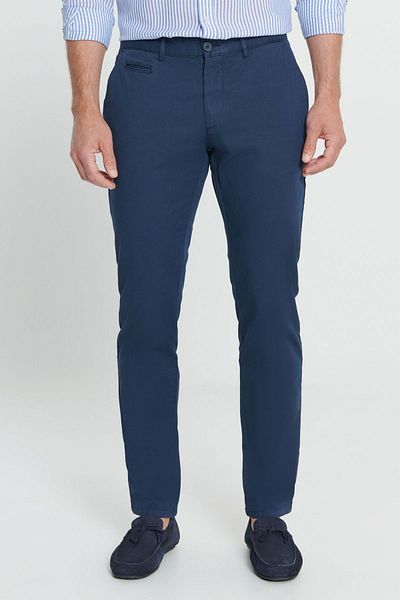 AC&Co / Altınyıldız Classics Navy Blue Slim Fit Stretchy Side Pocket Cotton Diagonal Patterned Men's Trousers