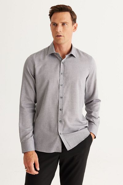 ALTINYILDIZ CLASSICS Graues Slim-Fit-Hemd für Herren mit schmalem Schnitt und klassischem Kragen aus Dobby-Baumwolle