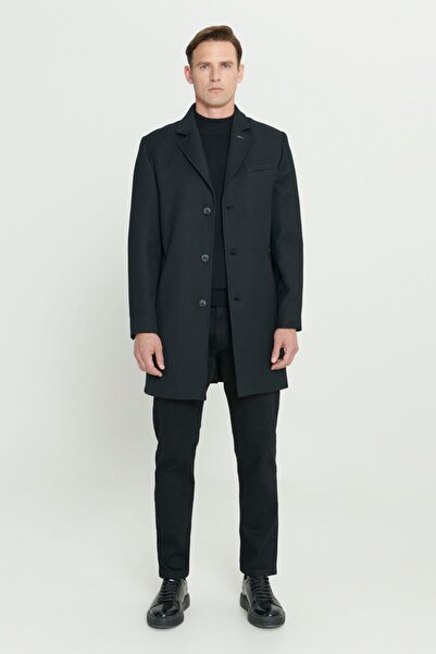 AC&Co / Altınyıldız Classics Men's Black Standard Fit Regular Cut Mono Collar Patterned Coat