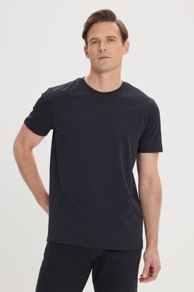 ALTINYILDIZ CLASSICS Μαύρο ανδρικό μπλουζάκι Slim Fit - Crew Neck, Slim Fit, Βαμβακερό