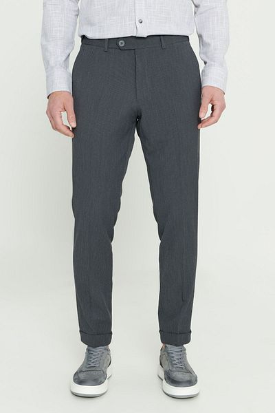ALTINYILDIZ CLASSICS Men's Anthracite Slim Fit Slim Fit Non-Wrinkle Fabric Seersucker Patterned Elastic Waist Trousers