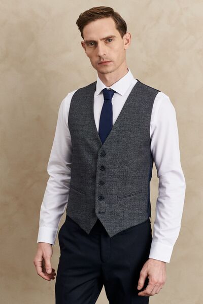 ALTINYILDIZ CLASSICS Men's Navy Blue Slim Fit Slim Fit Mono Collar Patterned Vest Suit
