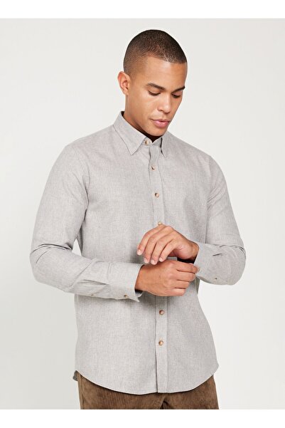 ALTINYILDIZ CLASSICS Cămașă pentru bărbați, bej, slim fit, cu șase stele - guler cu nasturi 4A2024100192