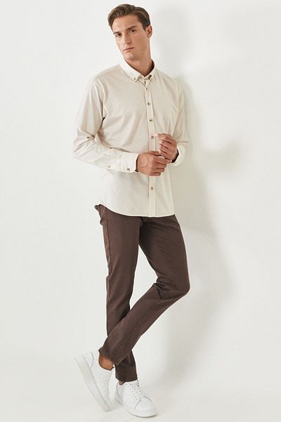 ALTINYILDIZ CLASSICS Braune Slim Fit-Hose für Herren – 360-Grad-All-Way-Stretch, bequeme Passform