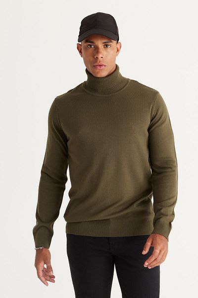 ALTINYILDIZ CLASSICS Khaki pánský pletený svetr – pravidelný střih, nežmolkuje, rolák
