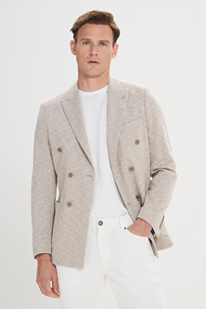 ALTINYILDIZ CLASSICS Μπουφάν σακάκι με διπλό στήθος με βαμβακερό γιακά με λεπτή εφαρμογή