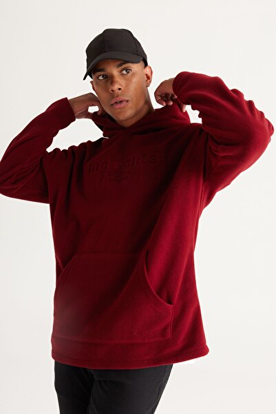 AC&Co / Altınyıldız Classics Men's Burgundy Oversize Loose-Fit Hooded Fleece Sweatshirt