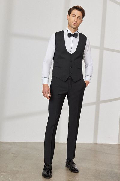 ALTINYILDIZ CLASSICS Men's Black Slim Fit Narrow Cut U-Neck Patterned Classic Vest