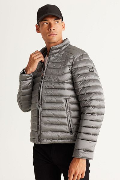 ALTINYILDIZ CLASSICS Standard Fit Regular Cut Warm Windproof Pocket Stand Collar Gray Coat