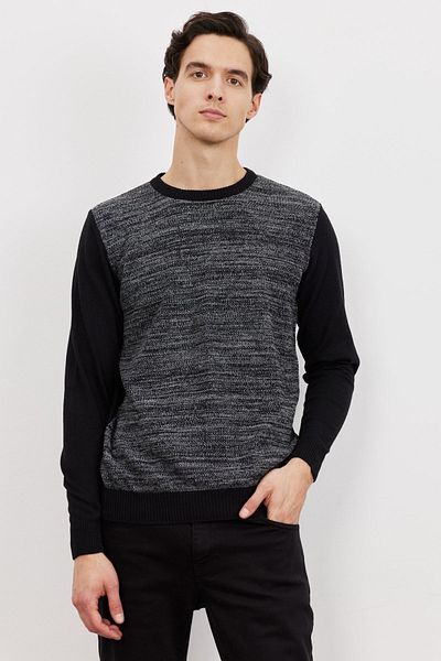 ALTINYILDIZ CLASSICS Πλεκτό πουλόβερ ανδρικό μαύρο-γκρι Standard Fit Regular Cut με σχέδιο λαιμόκοψης