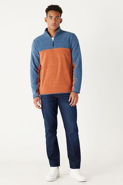 AC&Co / Altınyıldız Classics Ανδρικό αθλητικό φούτερ από τούβλο Indigo Standard Fit Normal Cut καθημερινά άνετο διπλό χρώμα Fleece