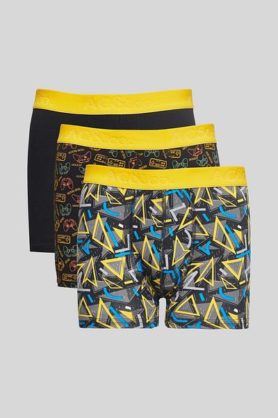 AC&Co / Altınyıldız Classics Schwarz-gelbe Herren-Boxershorts im 3er-Pack aus flexibler Baumwolle