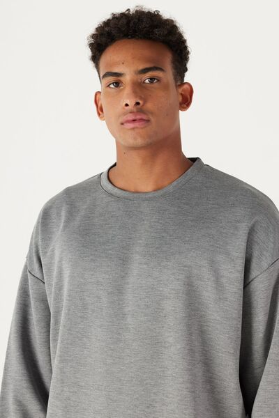 AC&Co / Altınyıldız Classics Pánská šedá mikina Melange Oversize Volný střih Crew Neck Plain