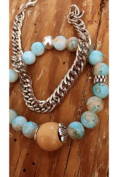 by özllem Wooden Beaded Design Blue Bracelet Set