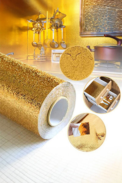 Markafox Estetik Gold Mutfak Folyosu Yapışkanlı, Kolay Temizlik Şık Görünümlü...