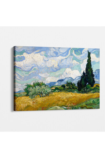 TabloShop Vincent Van Gogh - Selvi Ağaçlı Buğday Tarlası Tablosu - Estetik Dekor