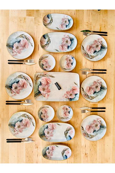 CASA DE BELLA 15 Pieces Luxury Breakfast Set for 6 People with Flower Patterns