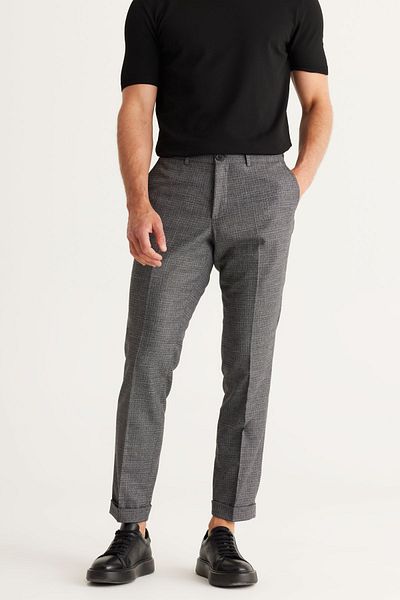 ALTINYILDIZ CLASSICS Men's Gray Slim Fit Slim Fit Patterned Elastic Waist Flexible Classic Fabric Trousers