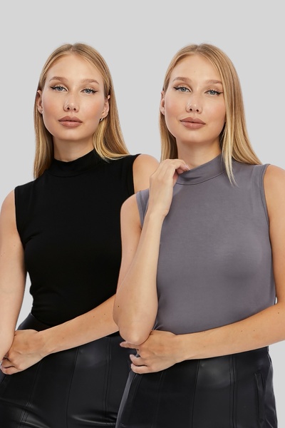 LAENT Crni i antracit sivi dvodijelni ženski bodi bez rukava