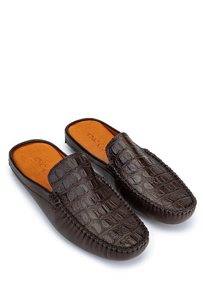 Tamer Tanca Men's Genuine Leather Brown Slippers