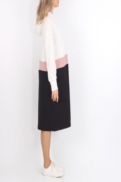 Stil Kapüşonlu Torba Cep Beyaz Siyah Somon Renk Sweatshirt Elbise