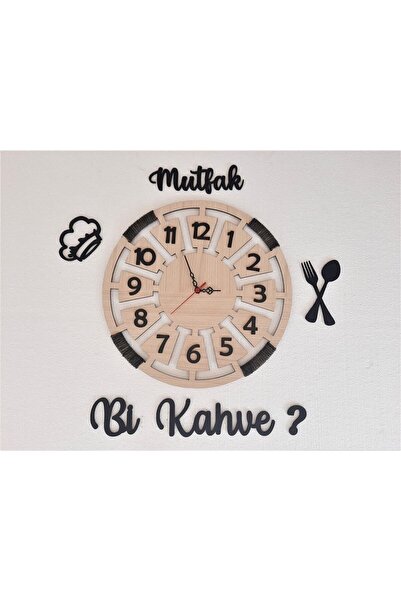 Genel Markalar Modern Türkçe Rakamlı Ip Sargılı Mutfak Saat Seti 40 x 40 Bej