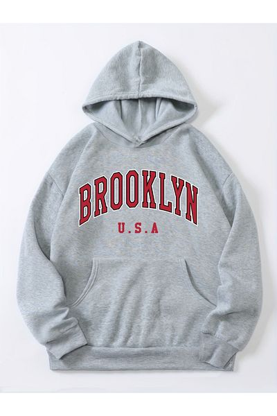 Let's Wear Унисекс суитшърт с качулка и щампа Brooklyn