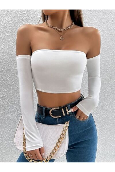 ÖZ PAMUK Kadın Straplez Kollu Örme Bluz