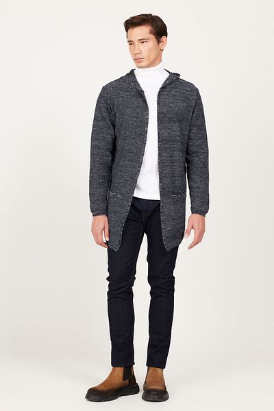 AC&Co / Altınyıldız Classics Men's Navy Blue-Grey Wool Standard Fit Regular Cut Hooded Patterned Knitwear Cardigan