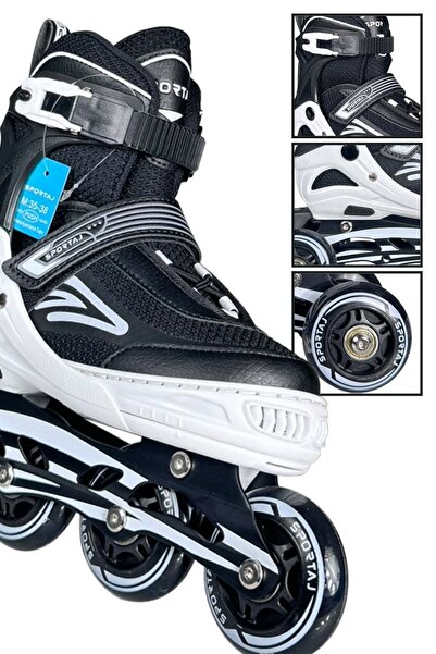 Sportaj Paten Premium TAJ-J1 Pro Paten Beyaz Led Işıklı Silikon Teker 3 in 1 Paten