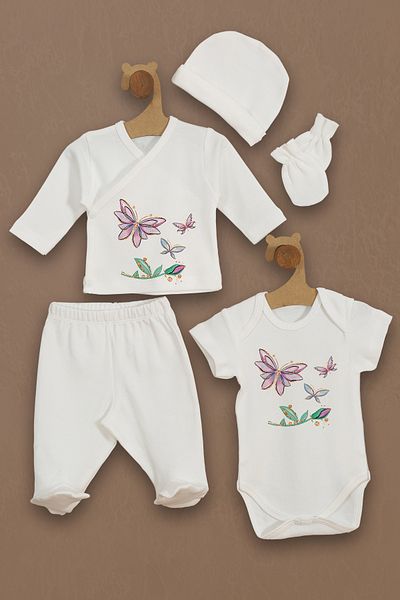 Homamia Set of 5 Purple Butterfly Patterned 100% Organic Hospital Exit