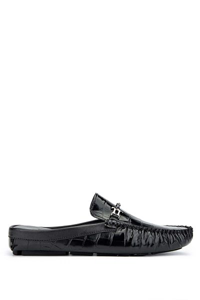 Tamer Tanca Men's Black Genuine Leather Crocodile Slippers