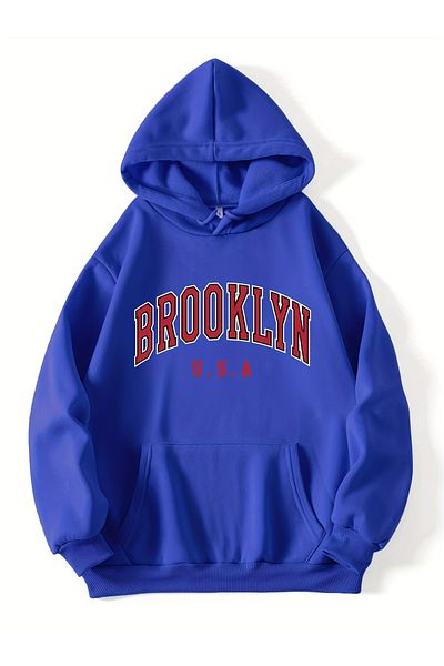 Let's Wear Hanorac oversize unisex cu glugă cu imprimeu Brooklyn