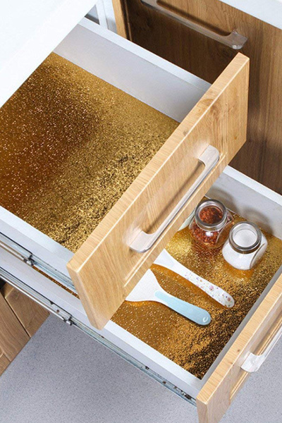 MOBEE Yapışkanlı Gold Mutfak Tezgah Folyosu, Su Geçirmez, Şık Kaplama, 1m x 40cm