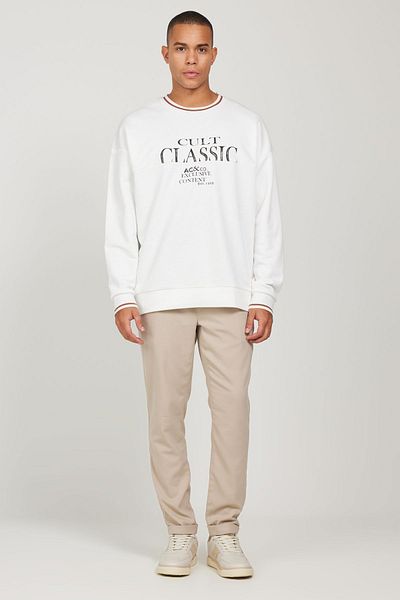 AC&Co / Altınyıldız Classics Off-White Oversize-Sweatshirt aus locker geschnittener 3-Faden-Baumwolle mit Rundhalsausschnitt und Fleece-Innenseite