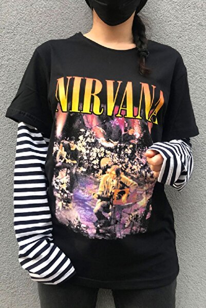 Köstebek Nirvana Kurt Cobain Mtv Unplugged Unisex Çizgili Kollu T-shirt