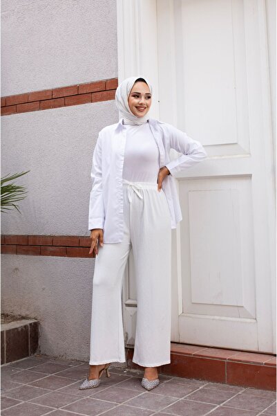 Sfg Life Moda Kadın Bel Lastikli Salaş ve Ön Bağcık Detaylı Bürümcük Şık Kumaş Pantalon