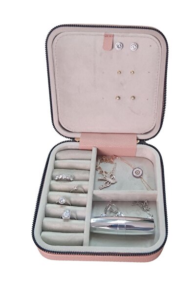 ÖZER KUTU Fermuarlı Deri (ahşap Kasalı ) Orta Boy Takı, Seyahat Ve Mücevher Çantası,kutusu Pudra(15x15 Cm)